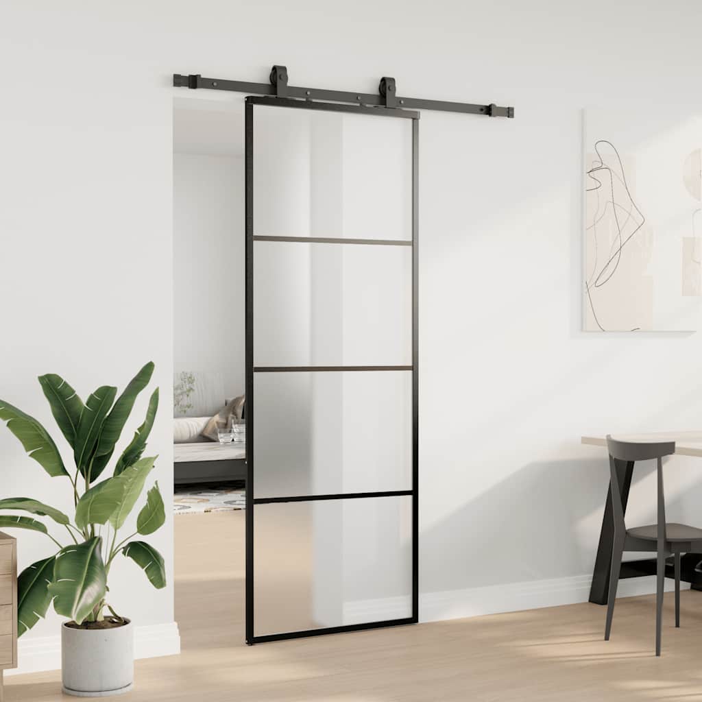 Schiebetür Mit Beschlag 76X205 Cm Esg-Glas Schwarz
