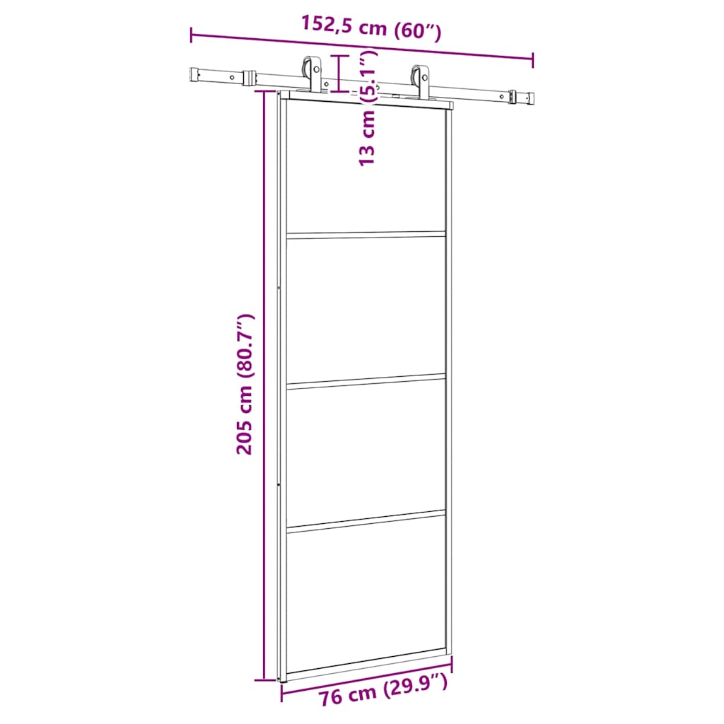 Schiebetür Mit Beschlag 76X205 Cm Esg-Glas Schwarz