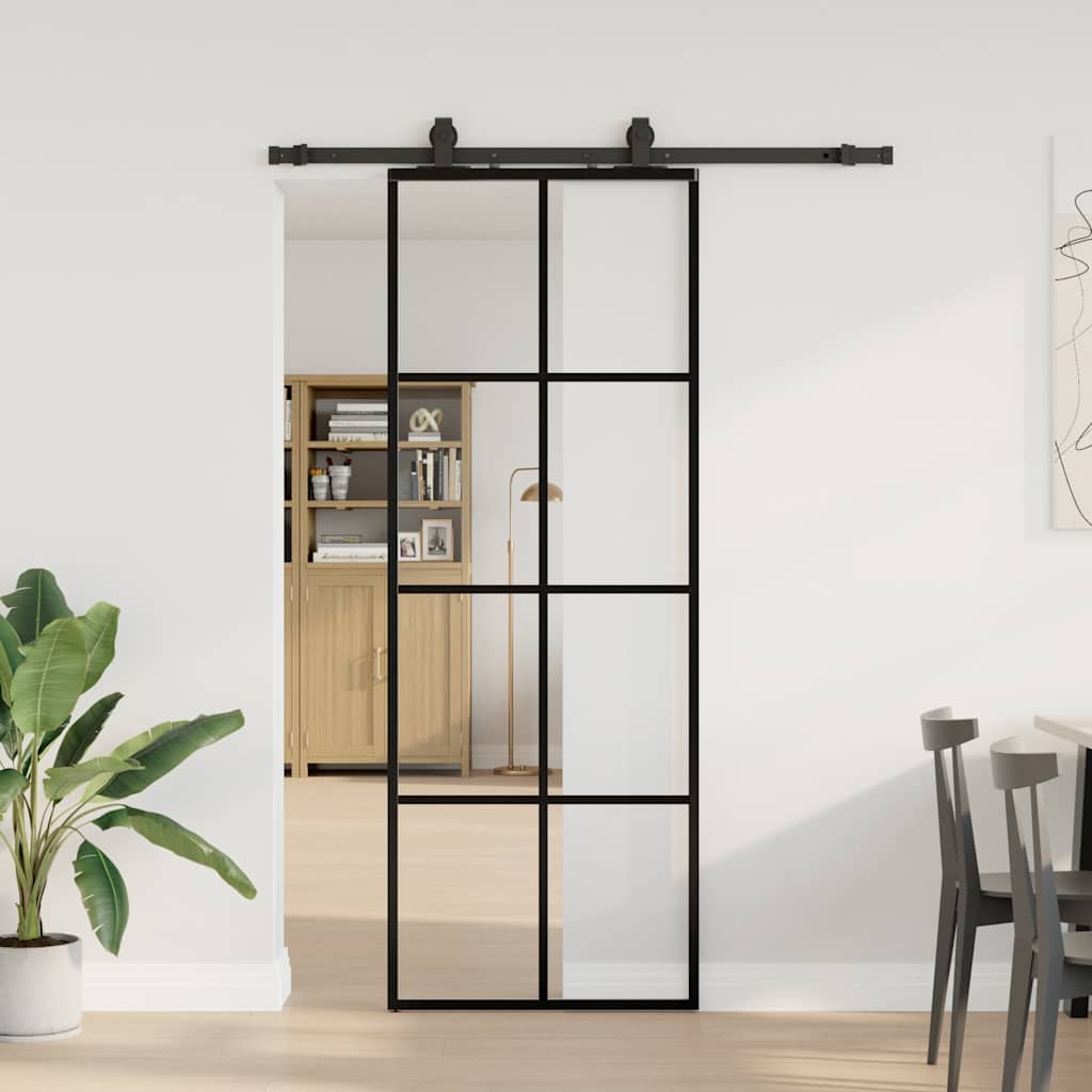 Schiebetür Mit Beschlag 76X205 Cm Esg-Glas Schwarz