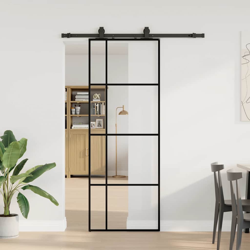 Schiebetür Mit Beschlag 76X205 Cm Esg-Glas Schwarz