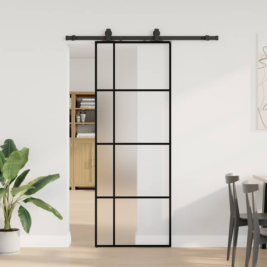 Schiebetür Mit Beschlag 76X205 Cm Esg-Glas Schwarz