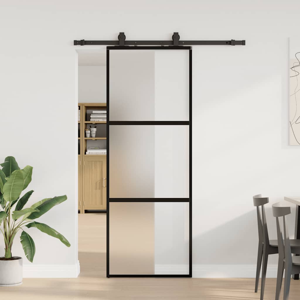 Schiebetür Mit Beschlag Schwarz 90X205 Cm Hartglas Schwarz Und Matt