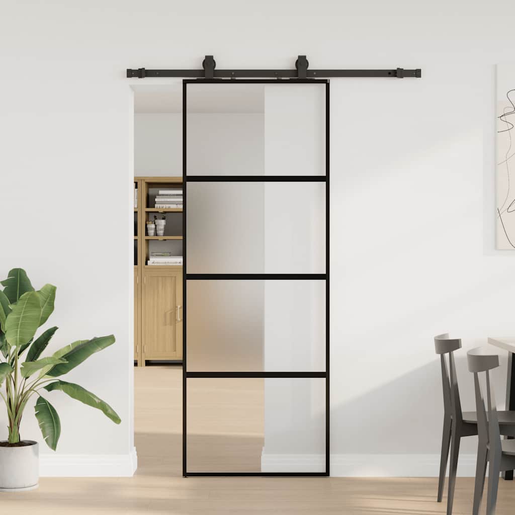 Schiebetür Mit Beschlag Schwarz 76X205 Cm Hartglas