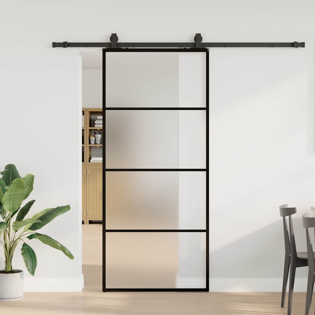 Schiebetür Mit Beschlag 76X205 Cm Esg-Glas Schwarz