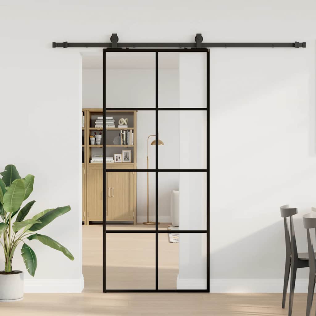 Schiebetür Mit Beschlag 76X205 Cm Esg-Glas Schwarz