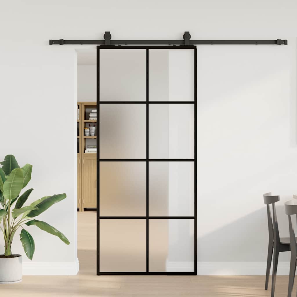 Schiebetür Mit Beschlag 76X205 Cm Esg-Glas Schwarz