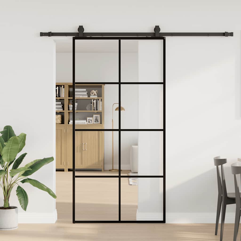 Schiebetür Mit Beschlag 76X205 Cm Esg-Glas Schwarz