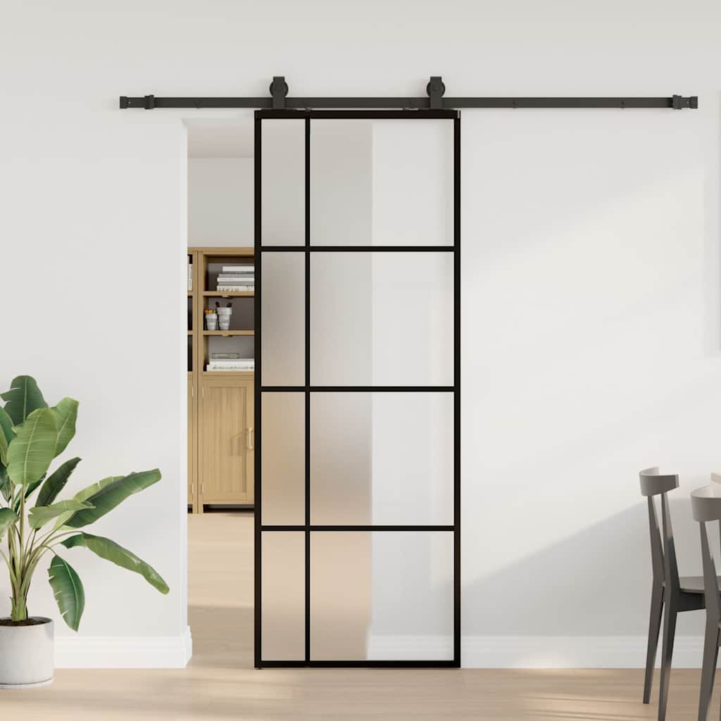 Schiebetür Mit Beschlag 76X205 Cm Esg-Glas Schwarz