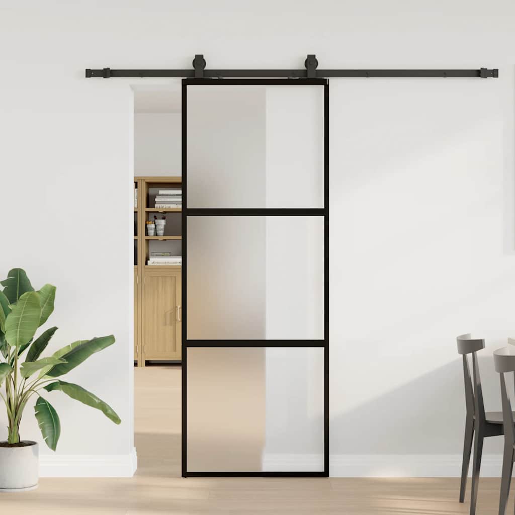 Schiebetür Mit Beschlag Schwarz 90X205 Cm Hartglas Schwarz Und Matt