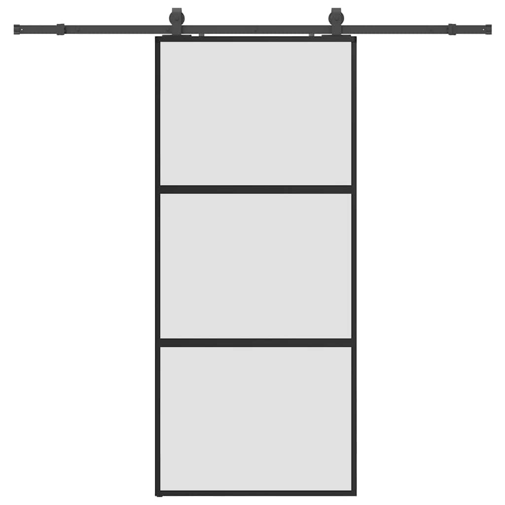 Schiebetür Mit Beschlag Schwarz 90X205 Cm Hartglas Schwarz Und Matt