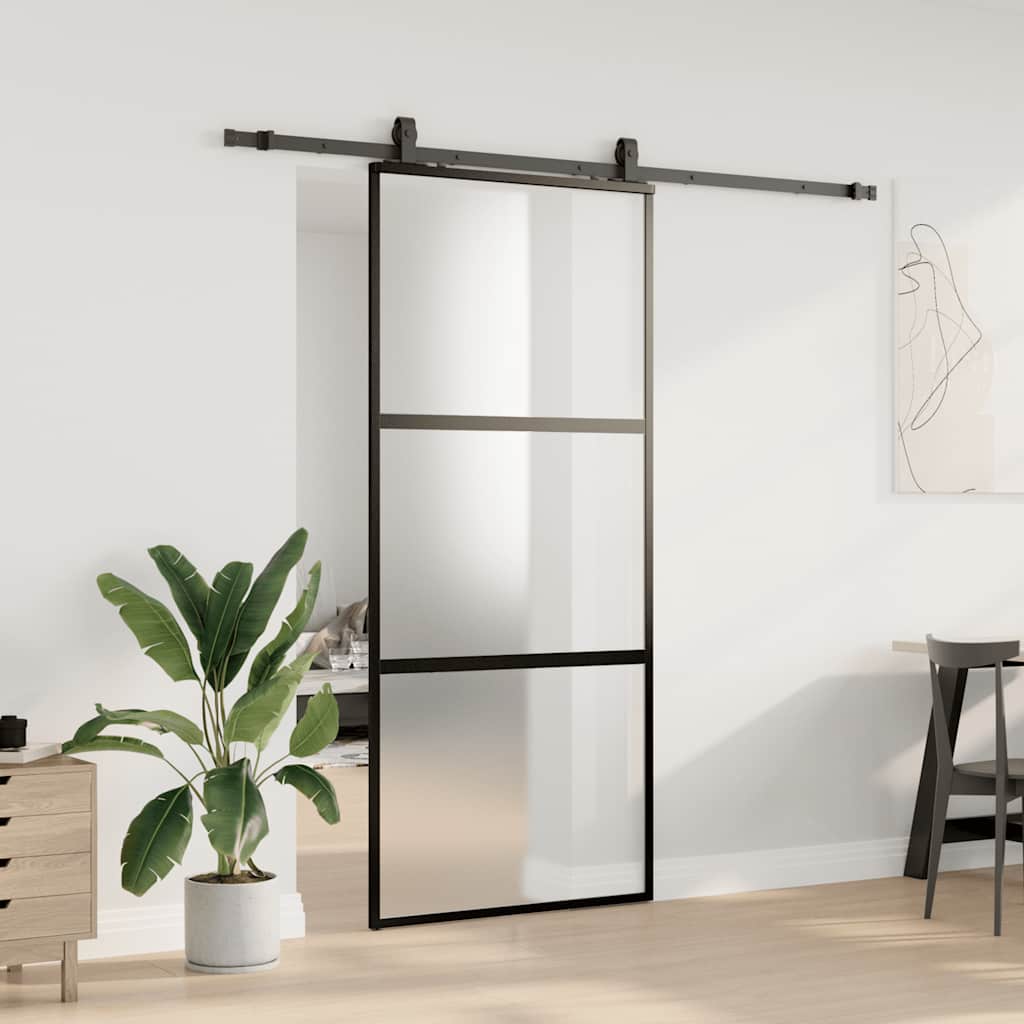 Schiebetür Mit Beschlag Schwarz 90X205 Cm Hartglas Schwarz Und Matt