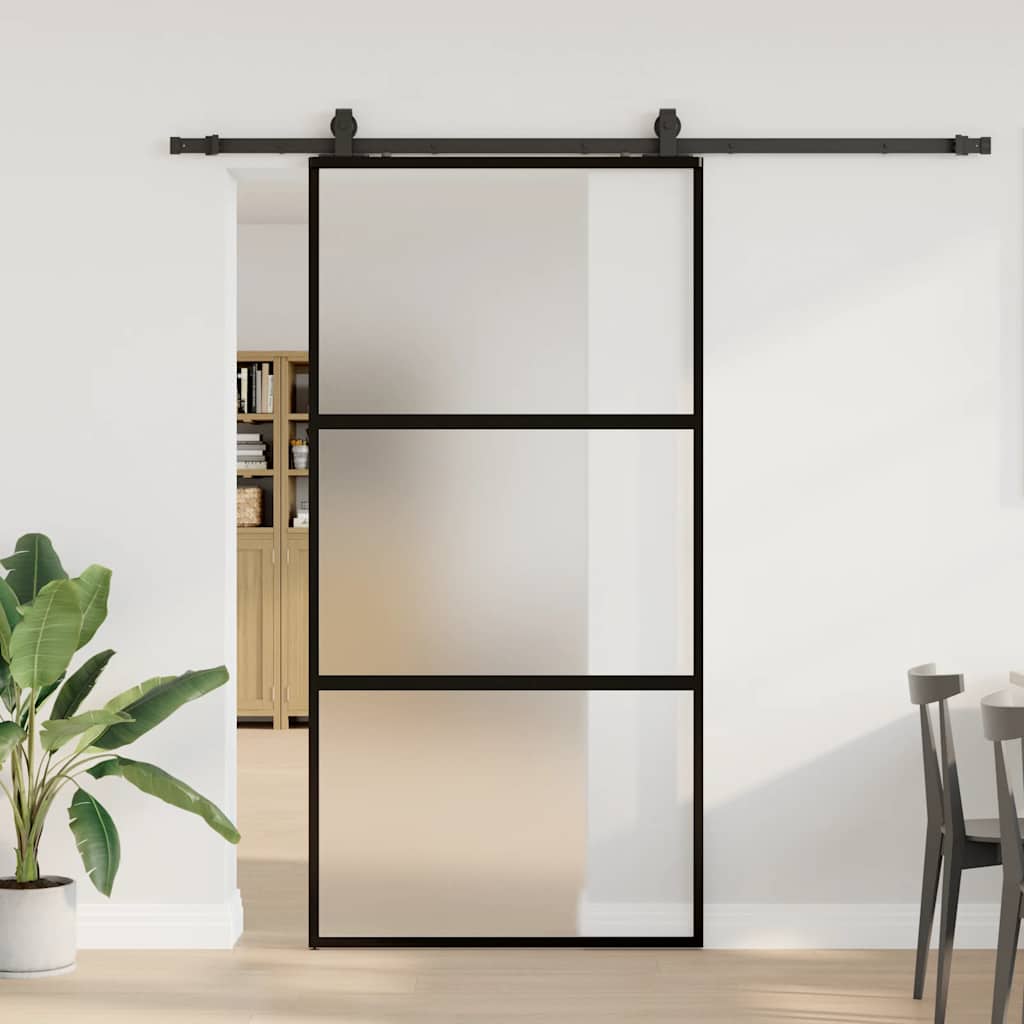 Schiebetür Mit Beschlag Schwarz 90X205 Cm Hartglas Schwarz Und Matt