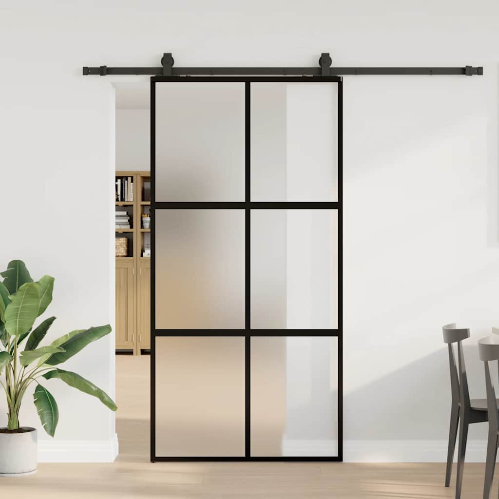 Schiebetür Mit Beschlag Schwarz 90X205 Cm Hartglas Schwarz Und Matt