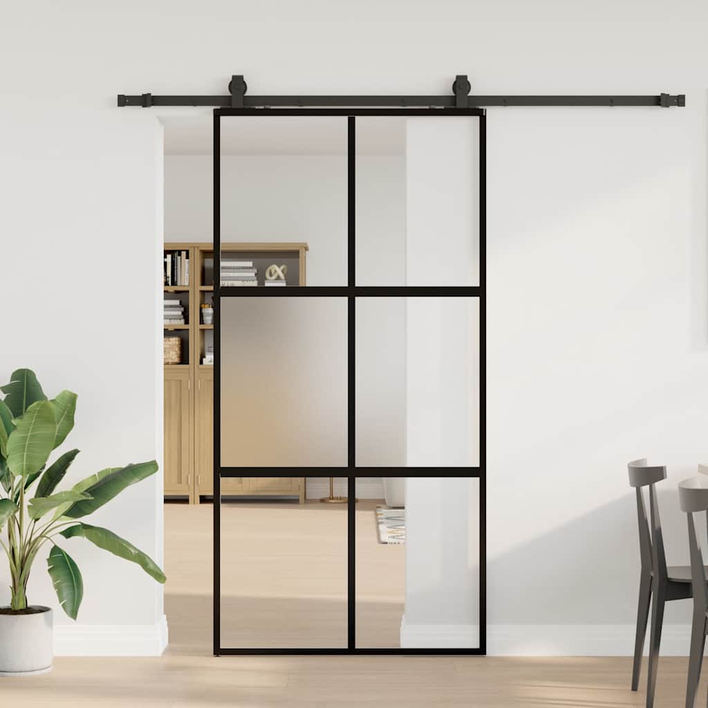 Schiebetür Mit Beschlag Schwarz 76X205 Cm Hartglas Black, Matt And Transparent