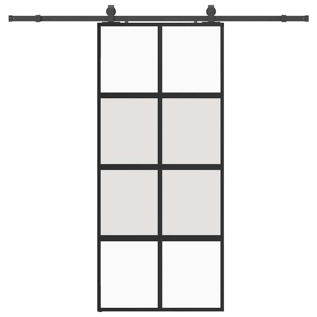 Schiebetür Mit Beschlag Schwarz 90X205 Cm Hartglas Black, Matt And Transparent