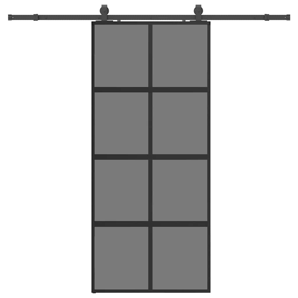 Schiebetür Mit Beschlag Schwarz 90X205 Cm Hartglas Schwarz Und Dunkel-Transparent