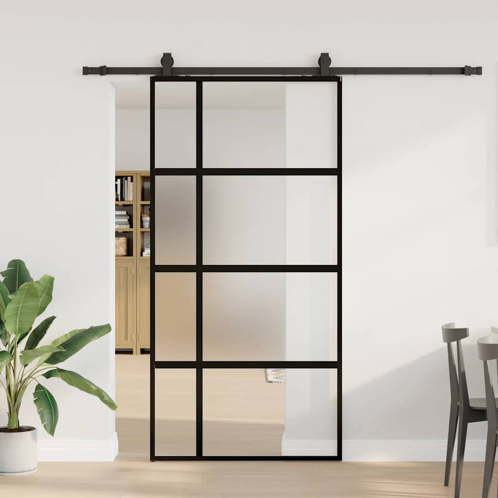 Schiebetür Mit Beschlag Schwarz 90X205 Cm Hartglas Black, Matt And Transparent