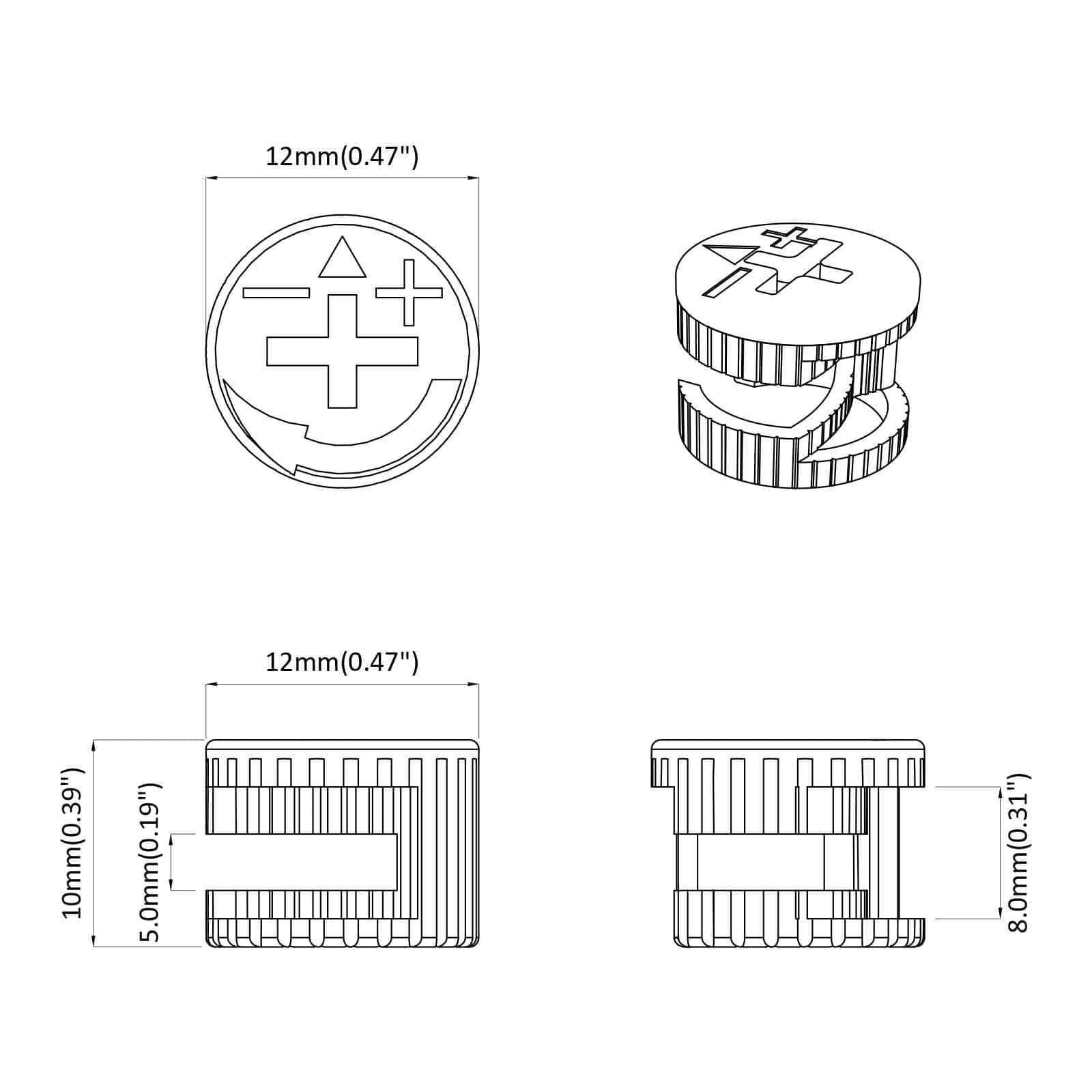 Zapfenschloss-Muttern 2 Pcs Silber Metall