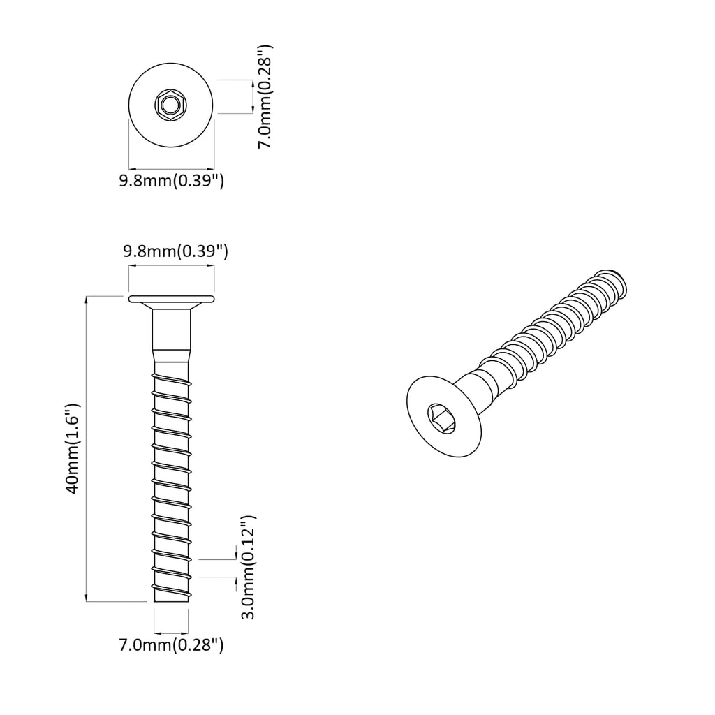 Kopfschraube 2 Pcs Silber M7 X 40 Mm Stahl