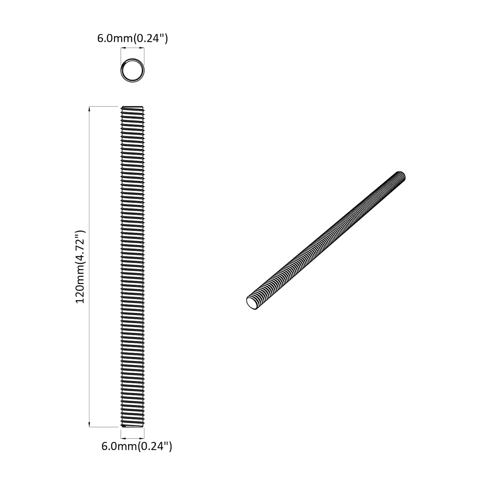 Gewindestange 2 Pcs Silber 6 X 120 Mm Stahl