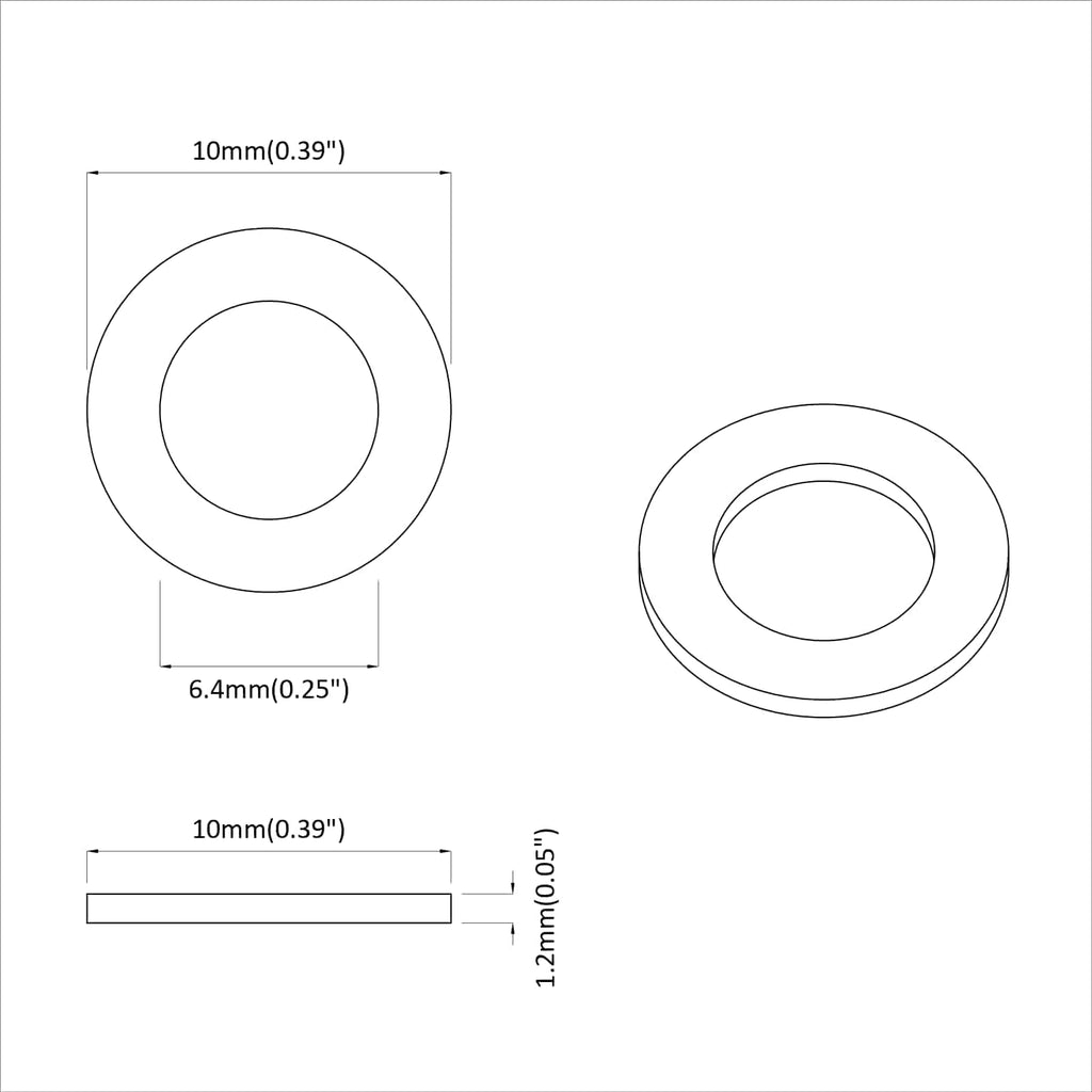 Unterlegscheiben 2 Pcs Silber 10 X 10 X 1,2 Mm Stahl