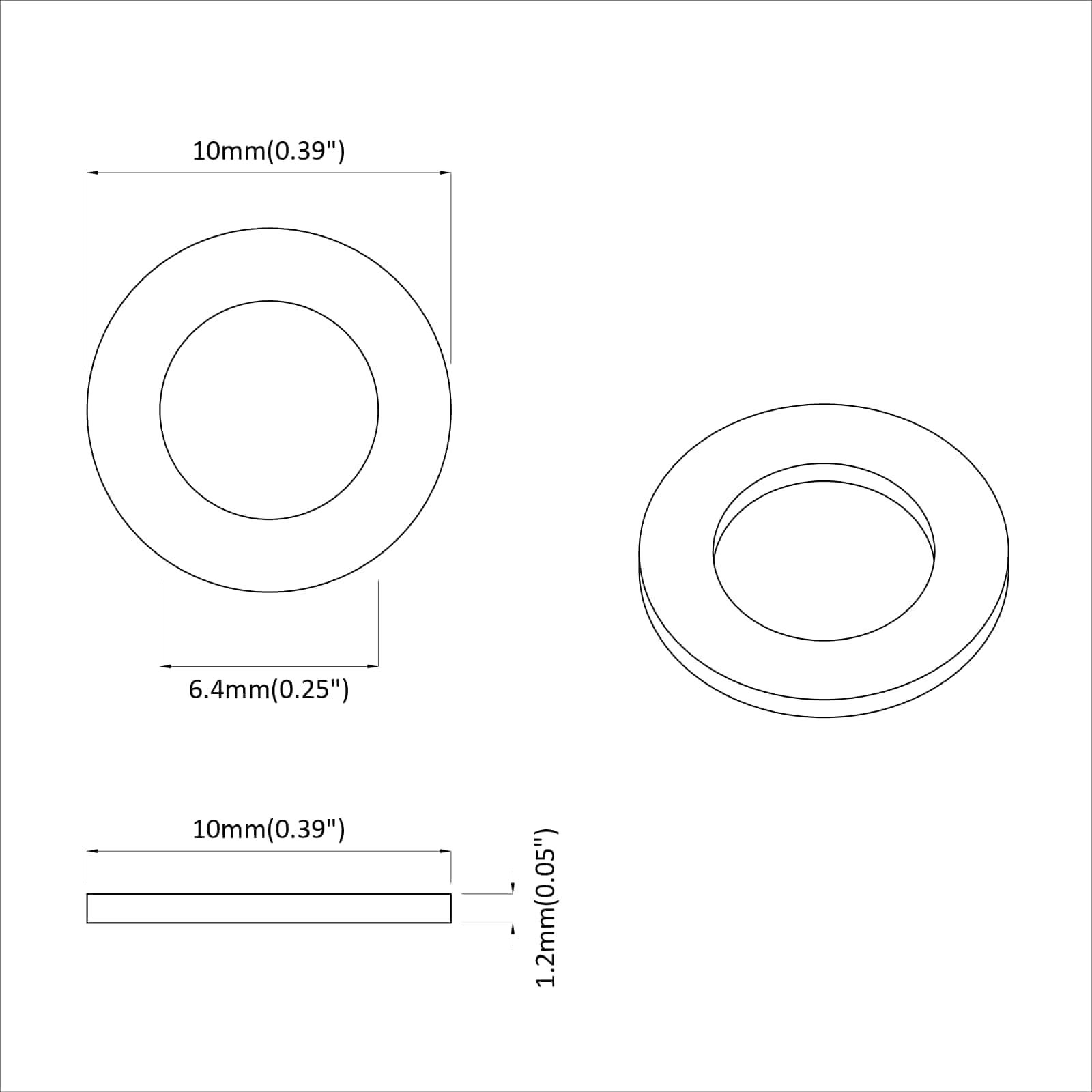 Unterlegscheiben 2 Pcs Silber 10 X 10 X 1,2 Mm Stahl
