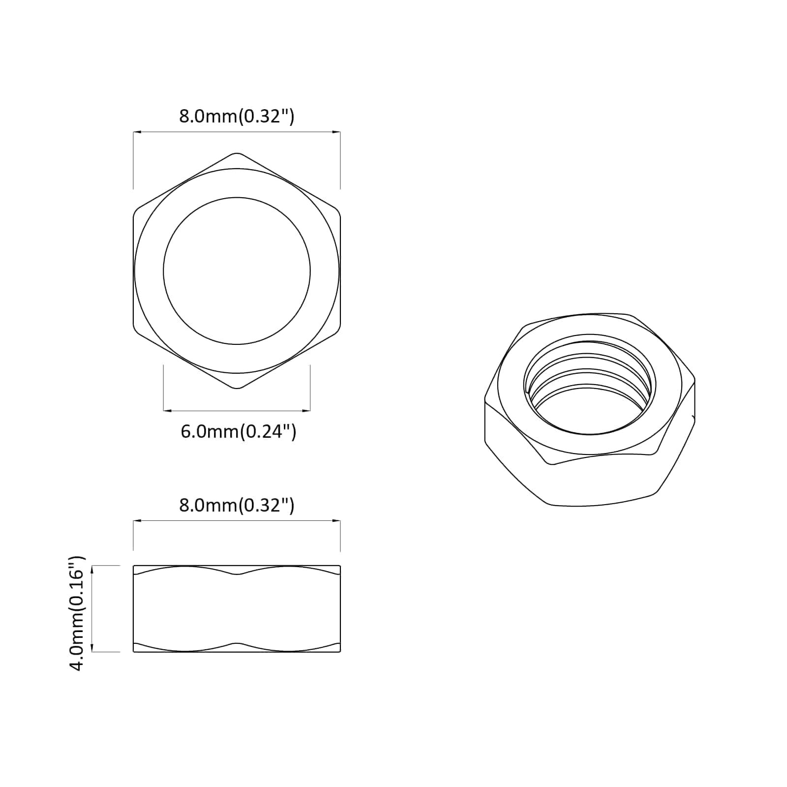 Sechskantmutter 2 Pcs Silber M6 Metall