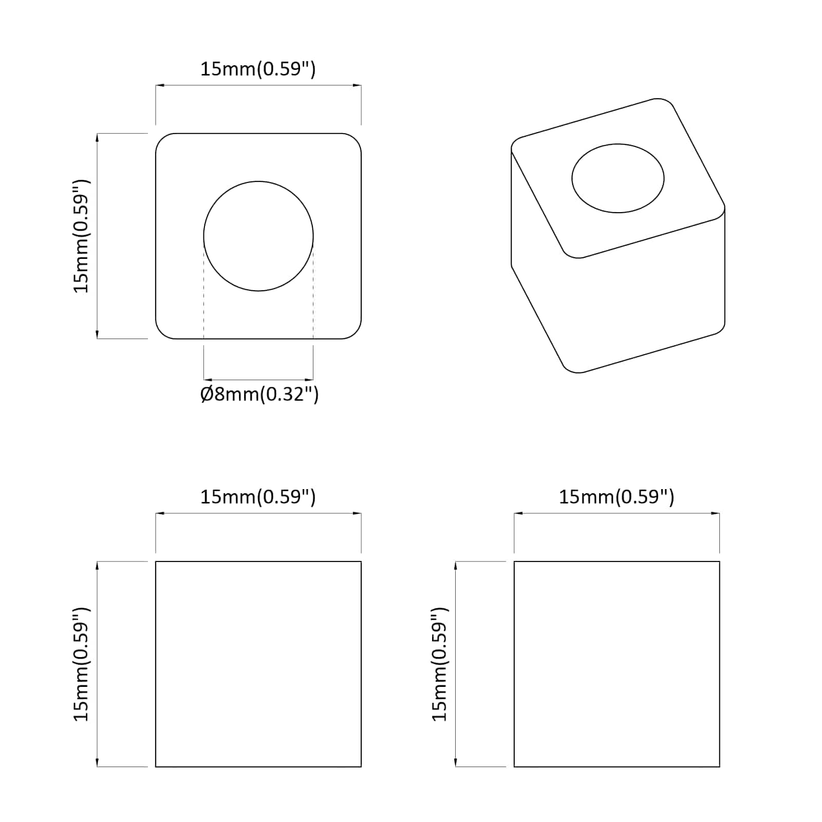 Schubladenhalter 2 Pcs Schwarz 15 X 15 X 15Mm Pp Copolymer
