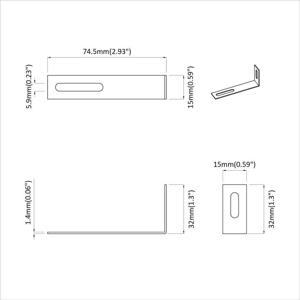 Anti-Kipp-Halterung Uni 2 Pcs Silber 74,5 X 15 X 32 Mm Eisen