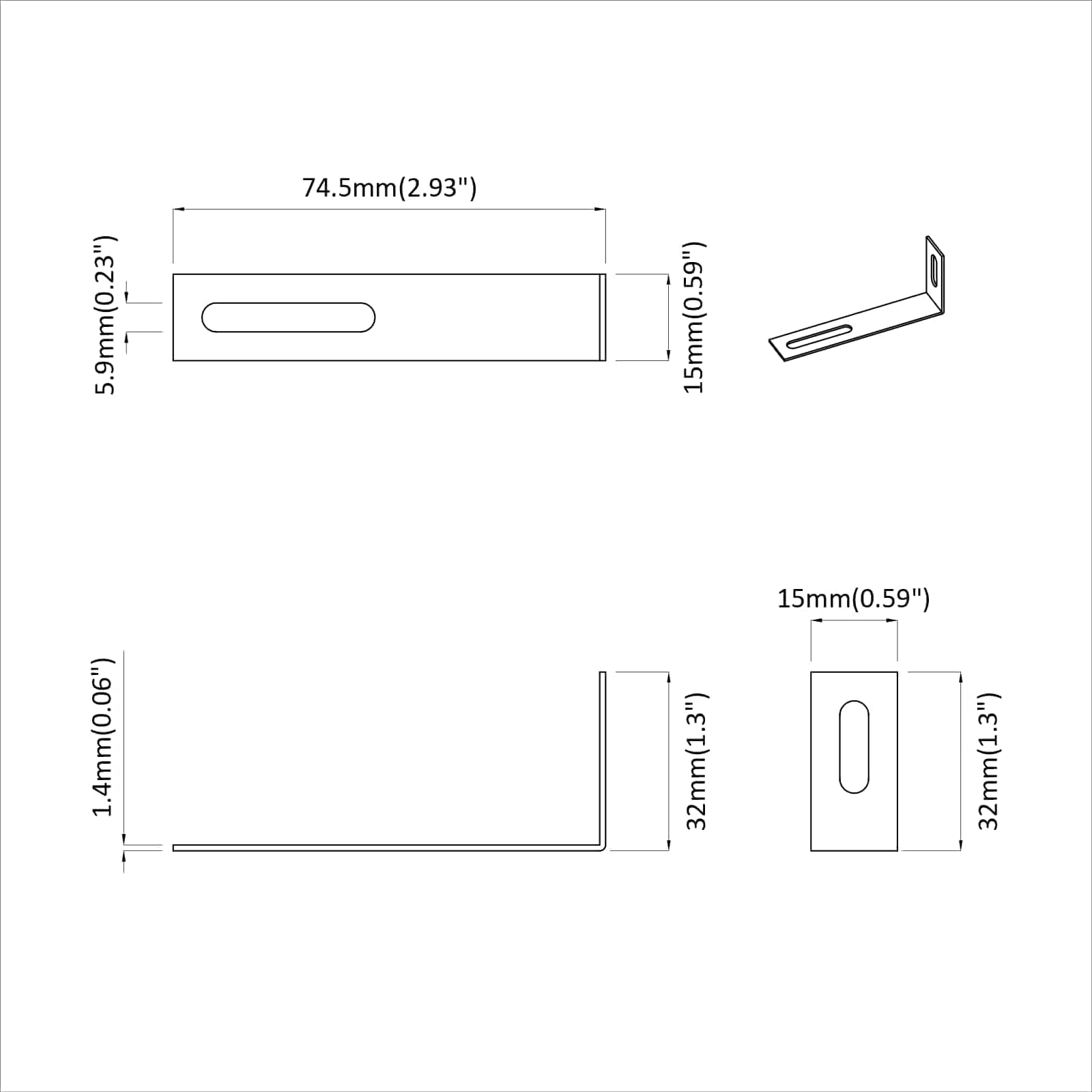 Anti-Kipp-Halterung Uni 2 Pcs Silber 74,5 X 15 X 32 Mm Eisen