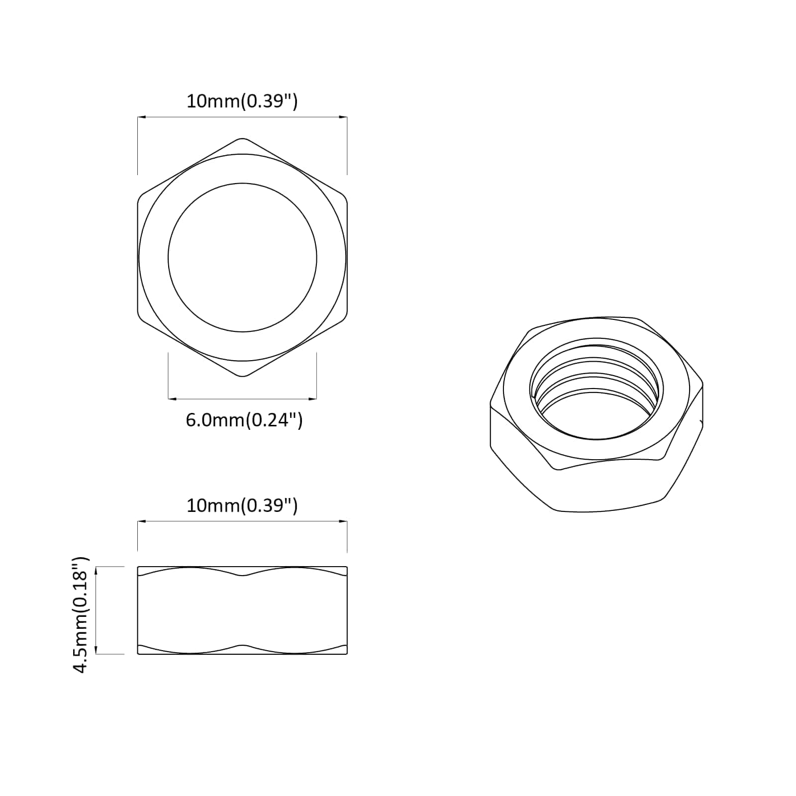 Mutter 2 Pcs Silber M6 X 10 Mm Eisen