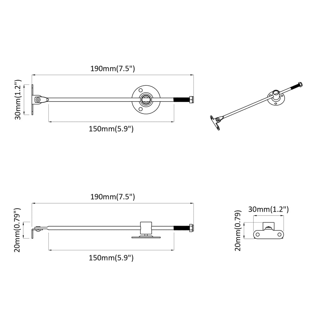 Zugstangen-Scharnier 2 Pcs Silber 190 Mm Eisen