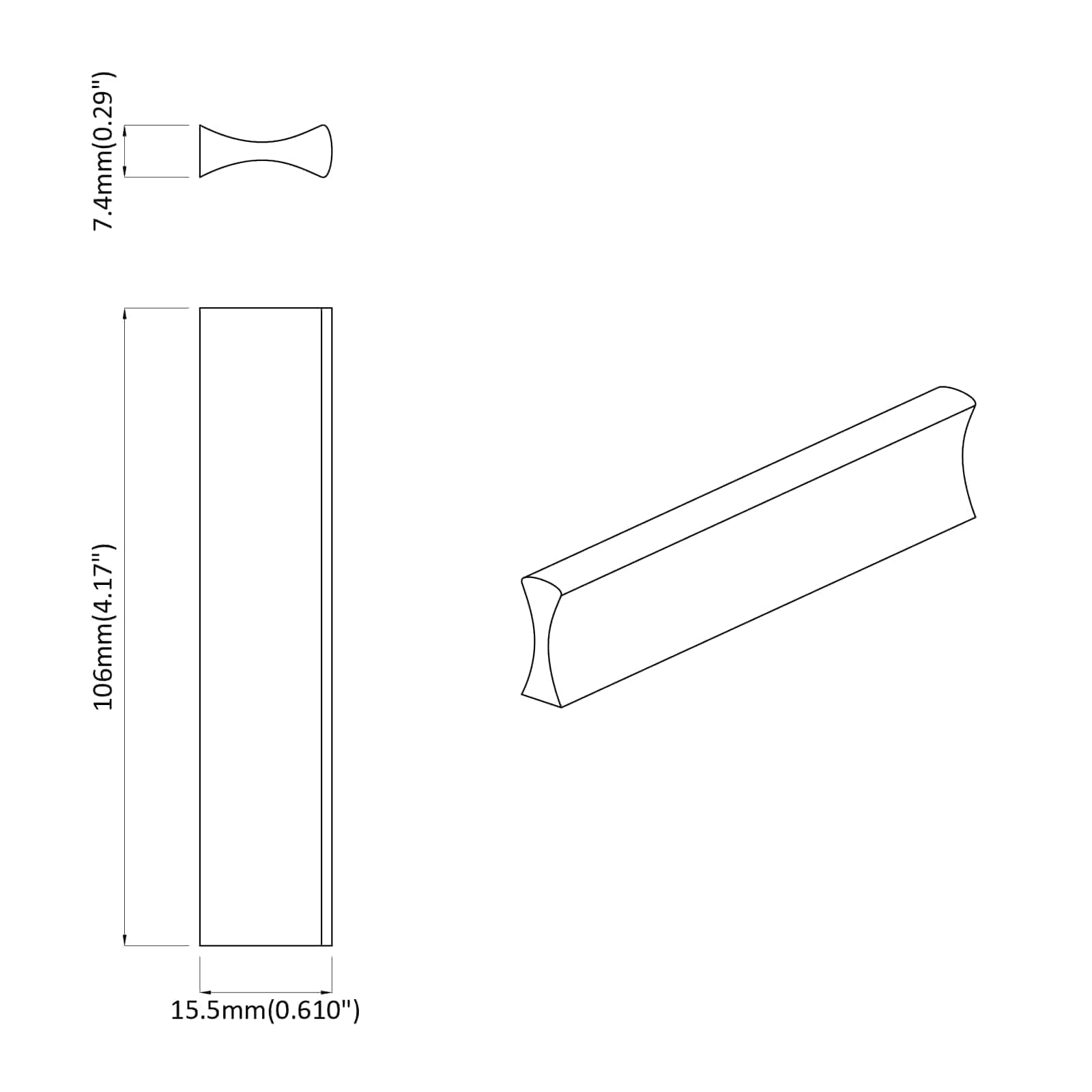 Griff 2 Pcs Schwarz 106 X 7,4 X 15,5 Mm Aluminium