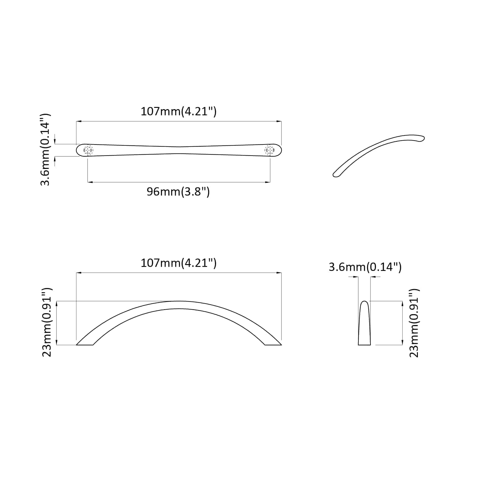 Griff 2 Pcs Silber 107 X 3,6 X 23 Mm Edelstahl