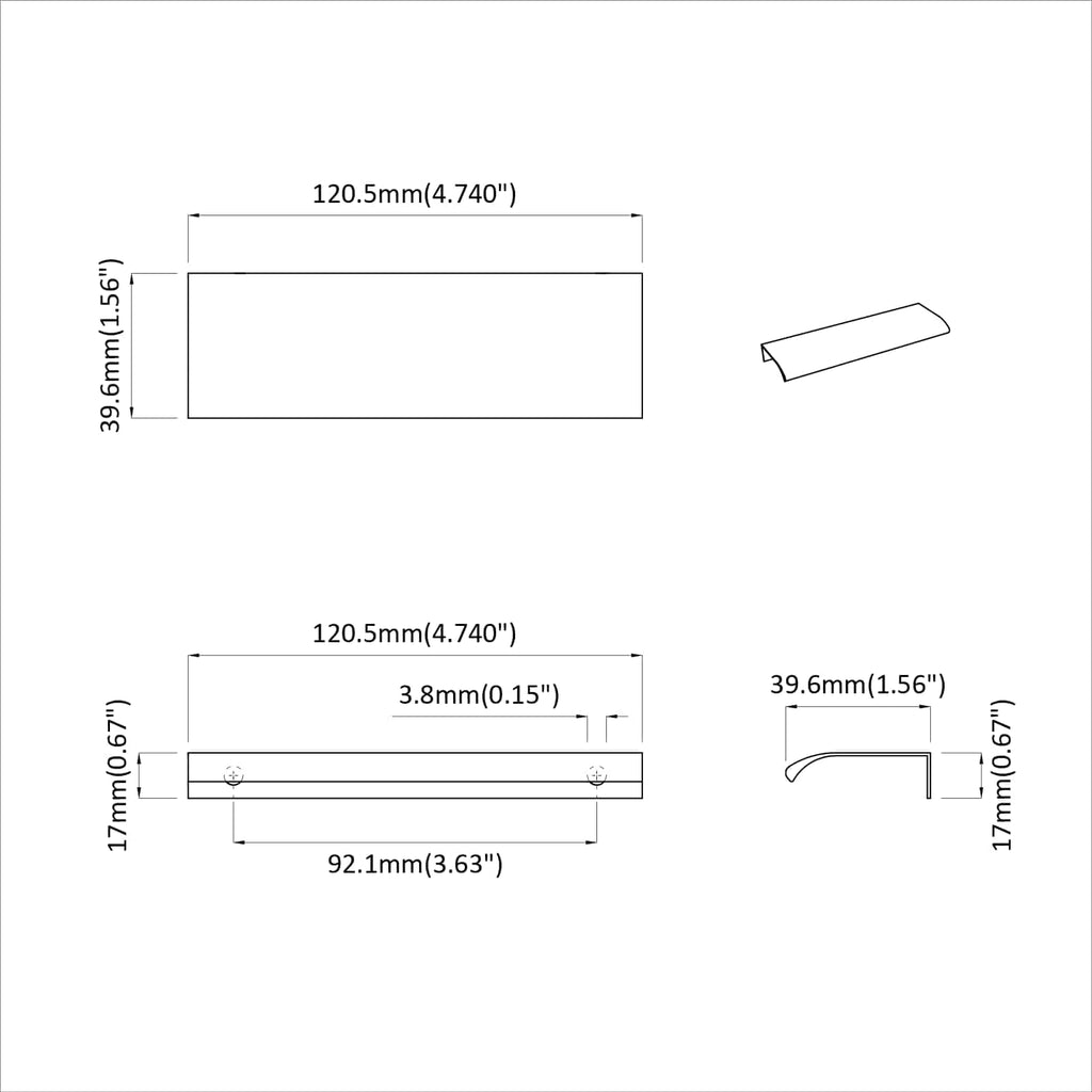 Griff 2 Pcs Schwarz 120 X 39,6 X 17 Mm Aluminium