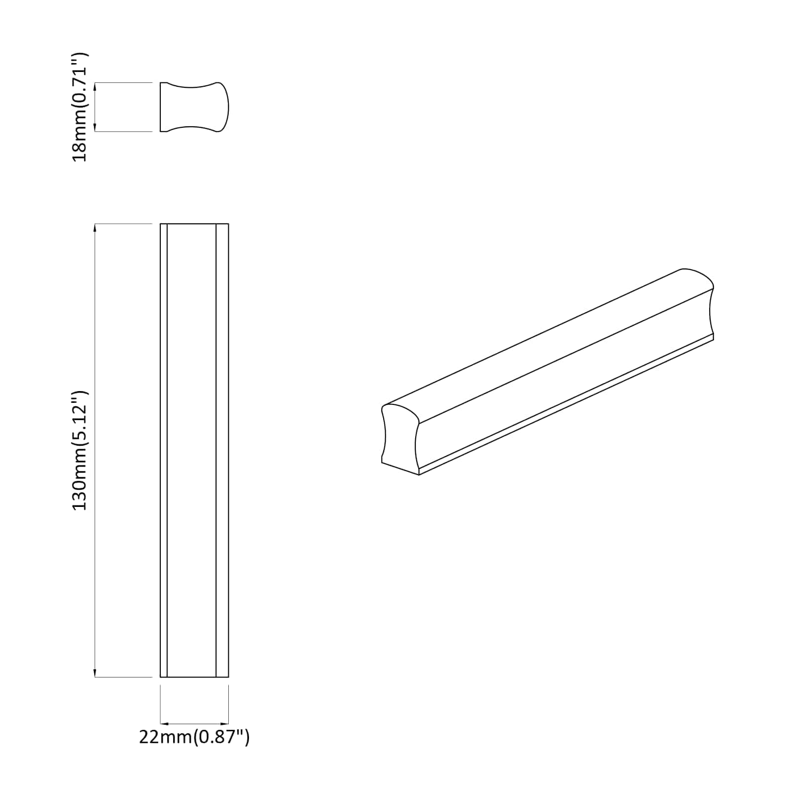 Gerader Griff 2 Pcs Natürliche Holzfarbe 130 X 25 X 30 Mm