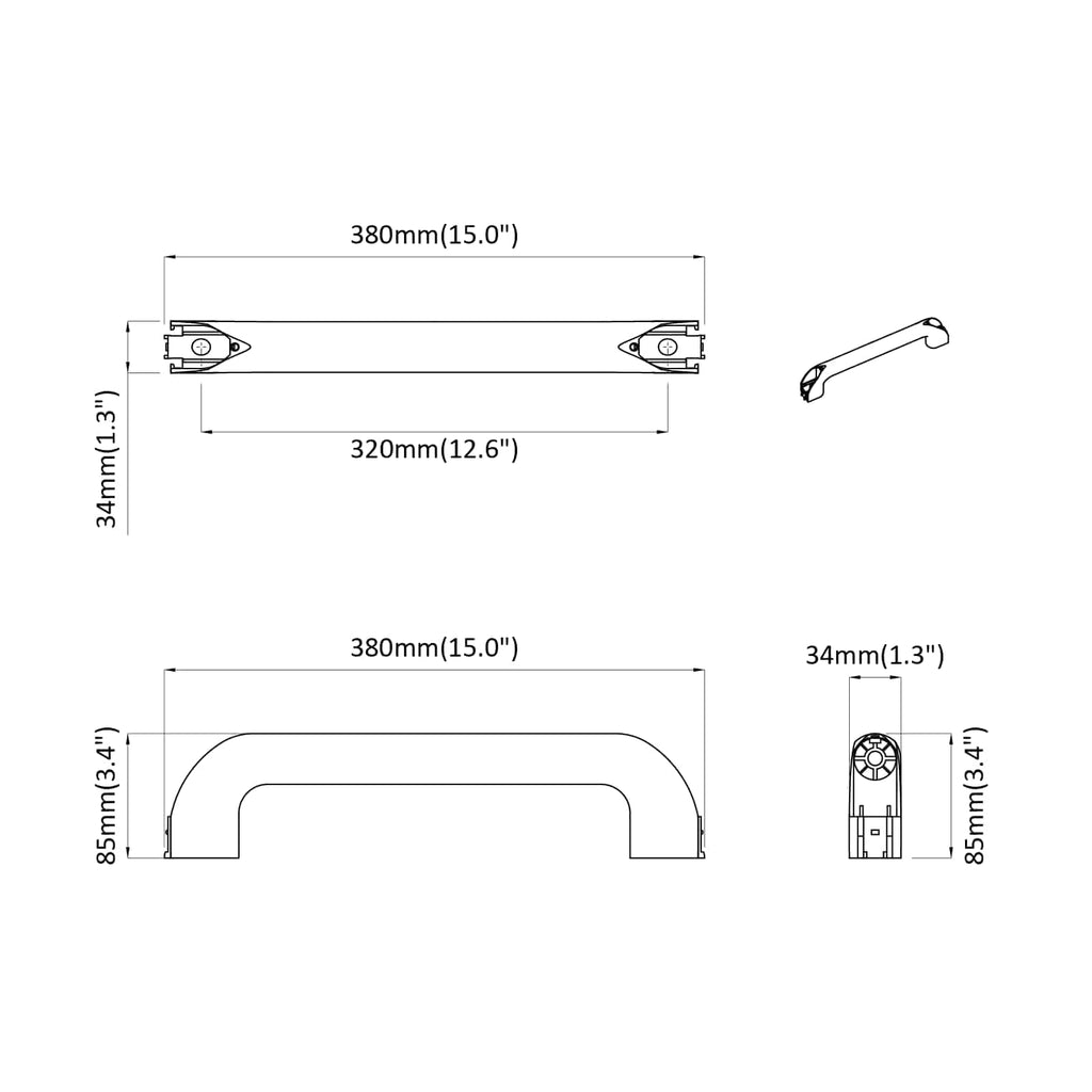 Griff Uni 2 Pcs Schwarz 380 X 34 X 85 Mm Aluminium Und Pp
