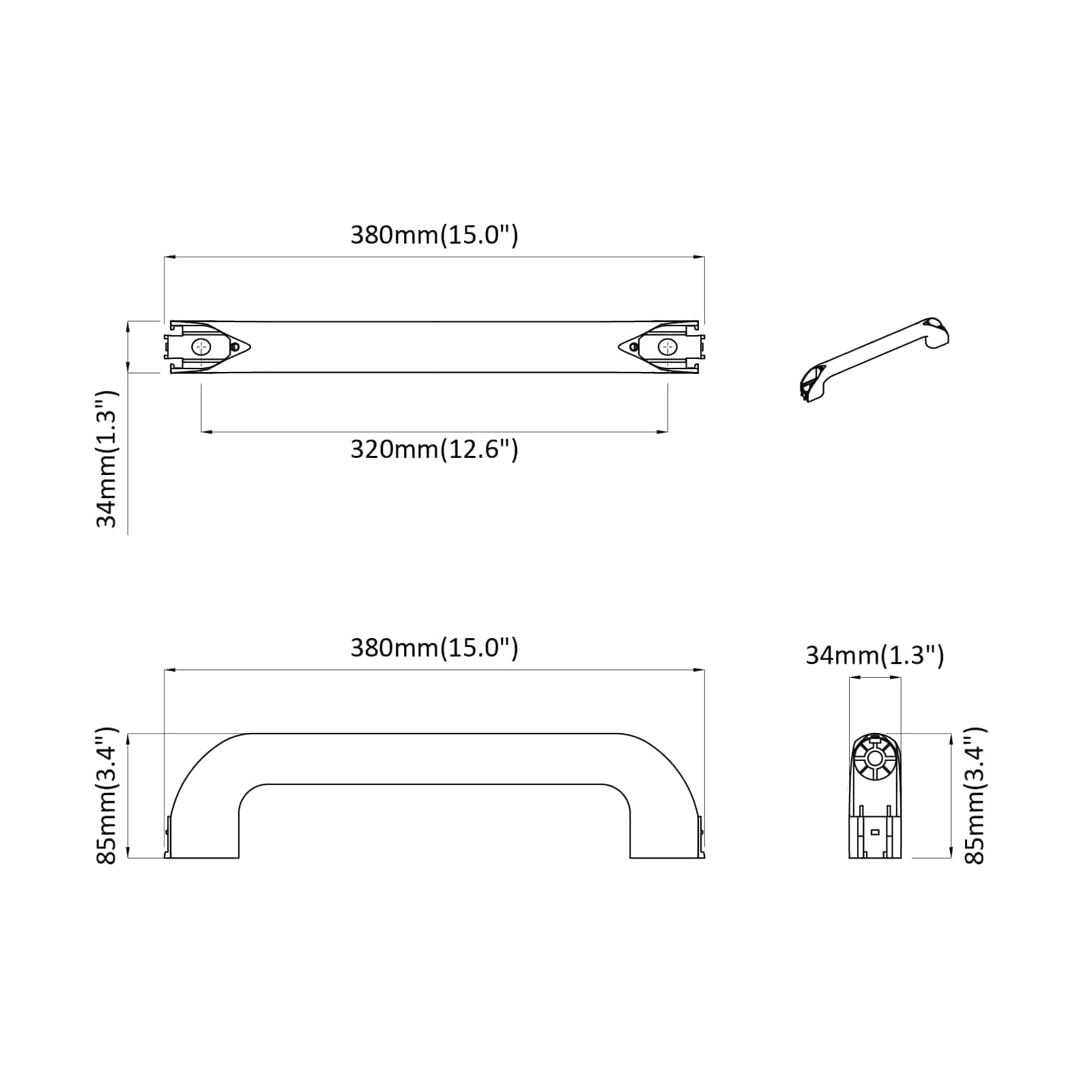 Griff Uni 2 Pcs Schwarz 380 X 34 X 85 Mm Aluminium Und Pp