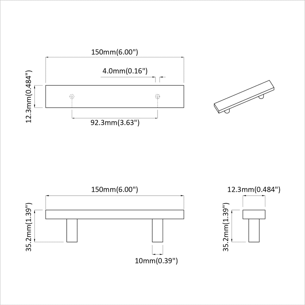 Schrankgriff 2 Pcs Schwarz 150 X 12,3 X 35,2 Mm Edelstahl