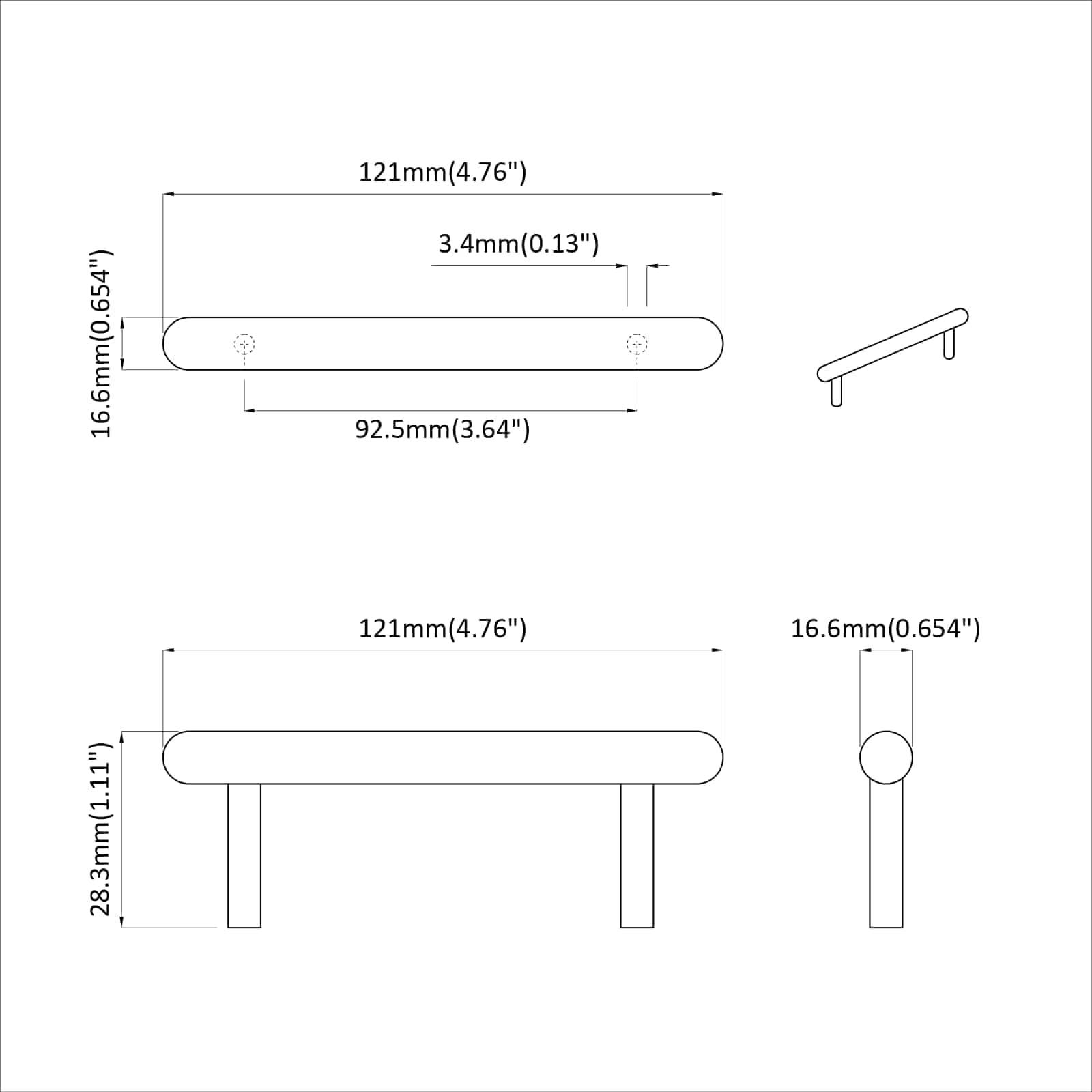 Schrankgriff 2 Pcs Schwarz 121 X 16.6 X 28.3 Mm Eisen