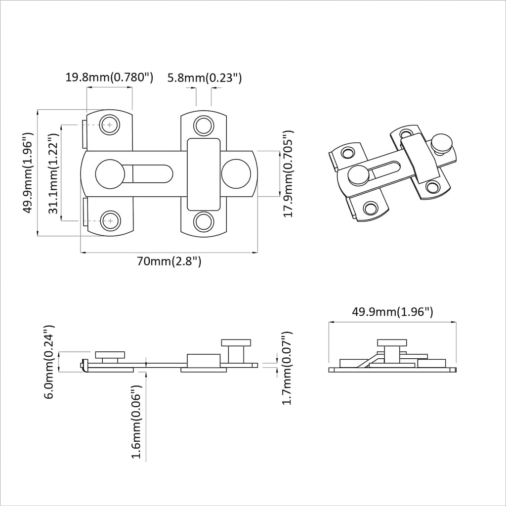 Türverschluss 2 Pcs Silber 70 X 8 Mm Stahl