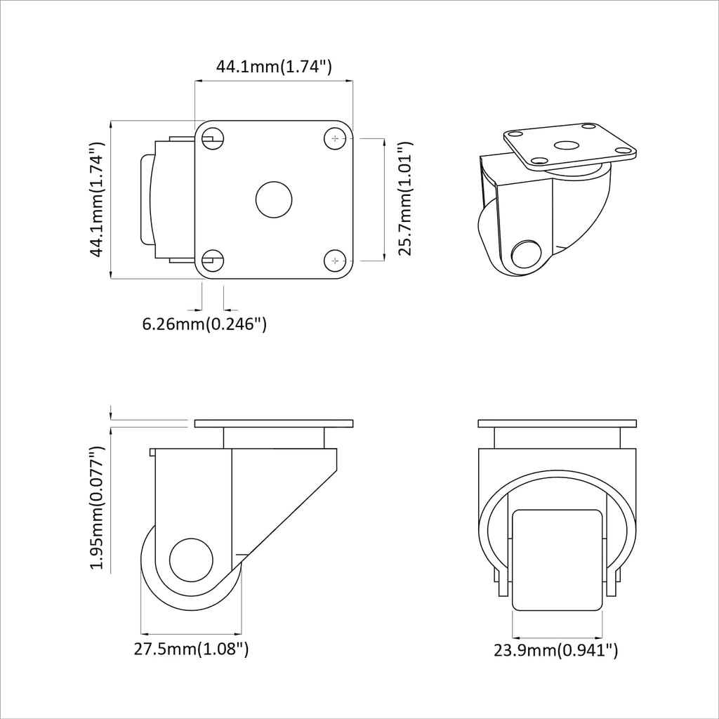 Bockrolle 2 Pcs Silber 44,1 X 44,1 X 1,95 Mm Nylon