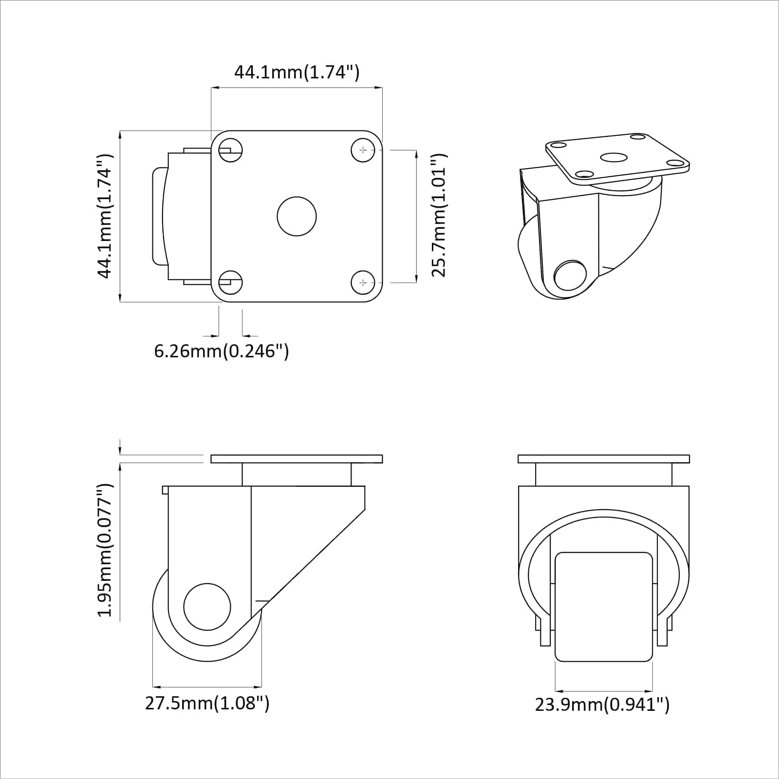 Bockrolle 2 Pcs Silber 44,1 X 44,1 X 1,95 Mm Nylon