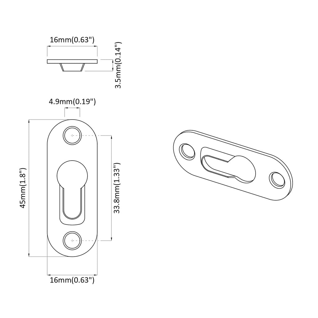 Schlüsselloch-Hänger 2 Pcs Silber 45 X 16 X 3.5 Mm Eisen
