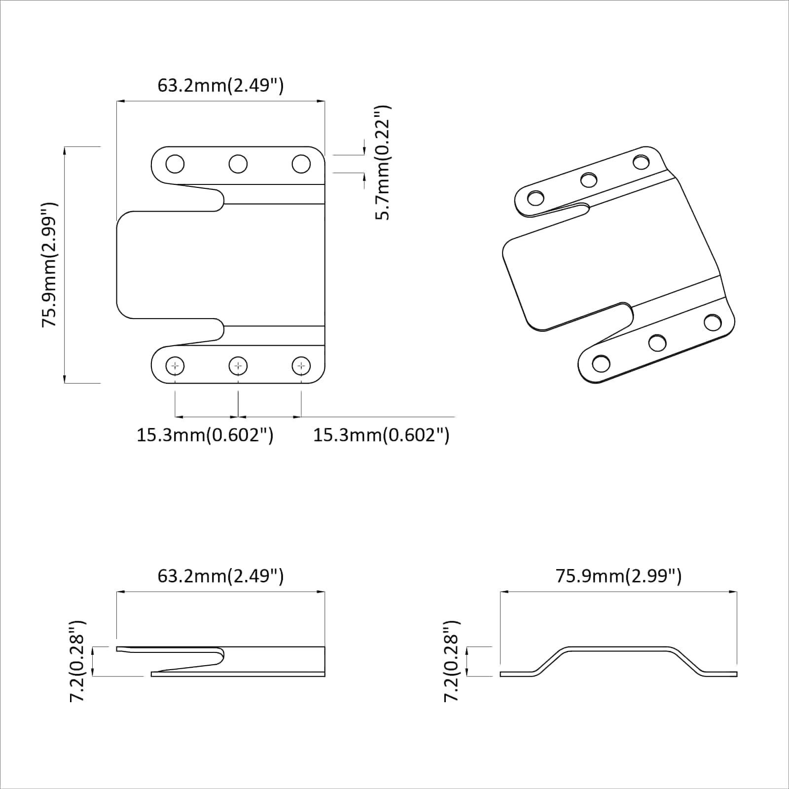 Flush-Montagehalterung 2 Pcs Silber 75 X 66 X 1,4 Mm Stahl