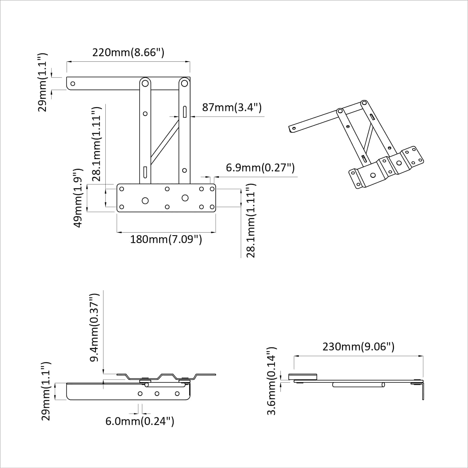 Bettliftmechanismus 2 Pcs Schwarz 340 X 95 X 40 Mm Eisen