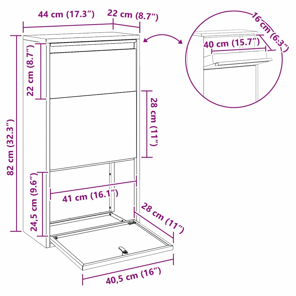 Paketdrop-Box Mit Speicher Mit Tür 44 X 22 X 82 Cm Stahl