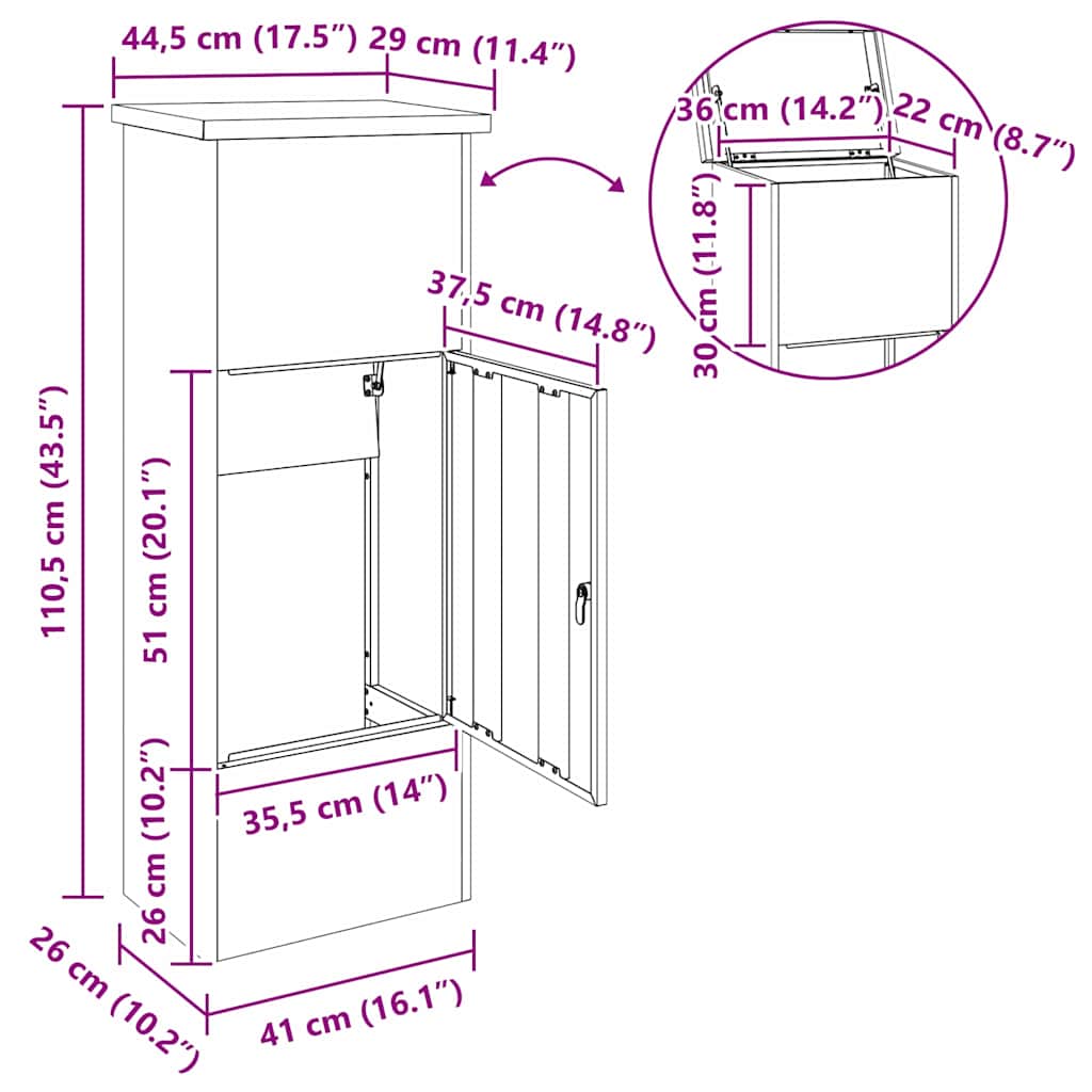 Paketdrop-Box Mit Speicher 44,5 X 29 X 110,5 Cm Stahl