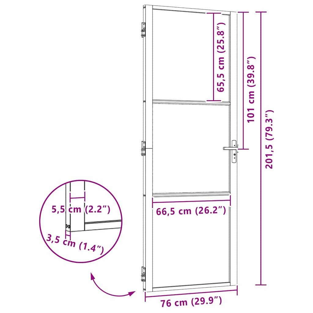 Glastür 76 X 3.5 X 201.5 Cm Aluminium