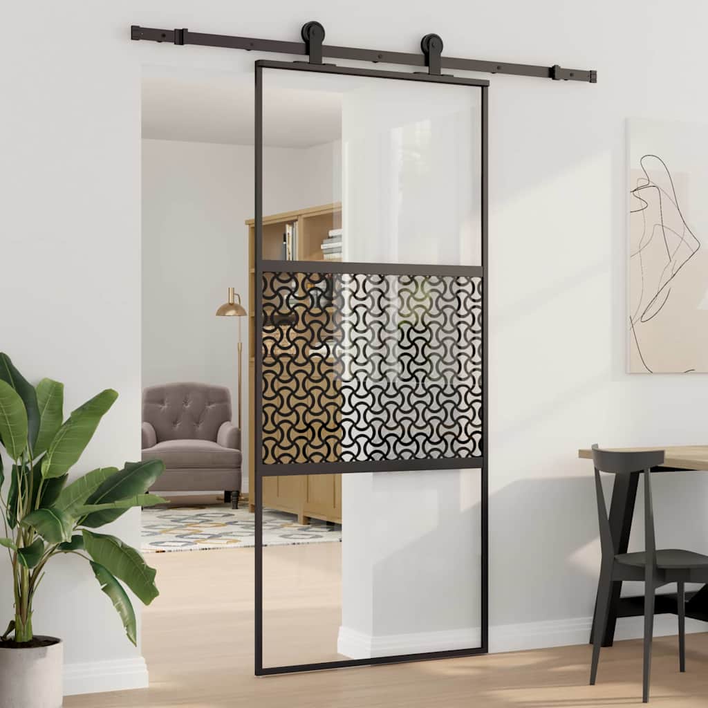 Schiebetür 3-Teilig Esg-Glas Und Aluminium Schwarz